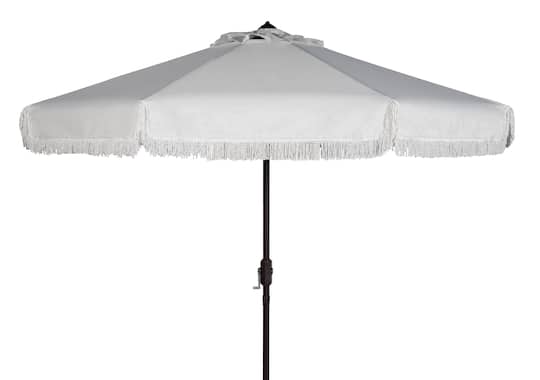 Fabia Fringe 9Ft Crank Umbrella in White &#x26; White